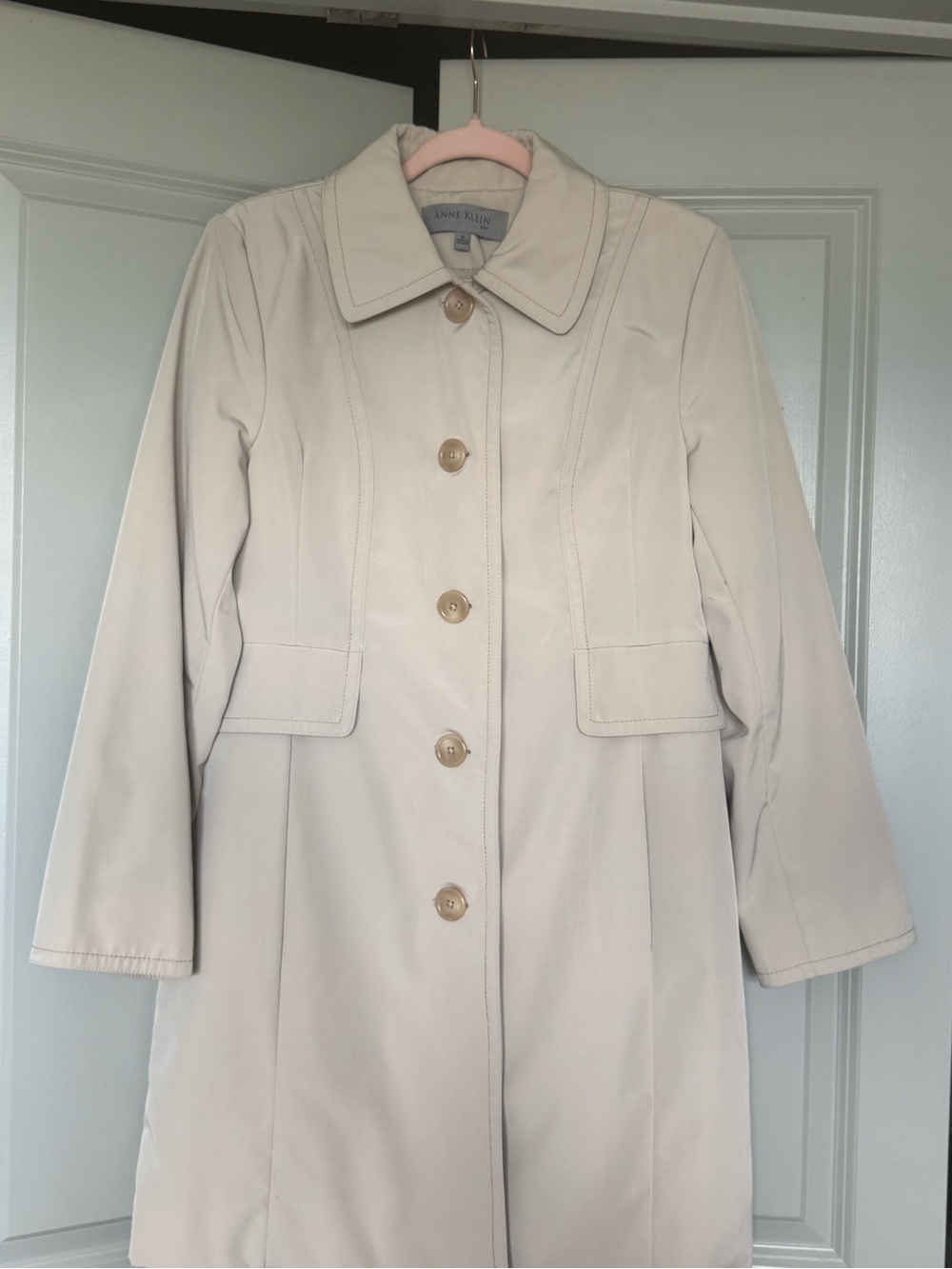 Anne Klein Light Cream Single-Breasted Trench Coat